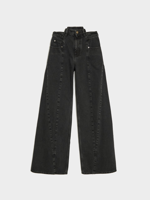 5 Pockets Asymmetrical Waist Jean, Black