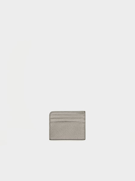 Card Holder Slim Gap Metallized Grainy Leather, Metallic Grey