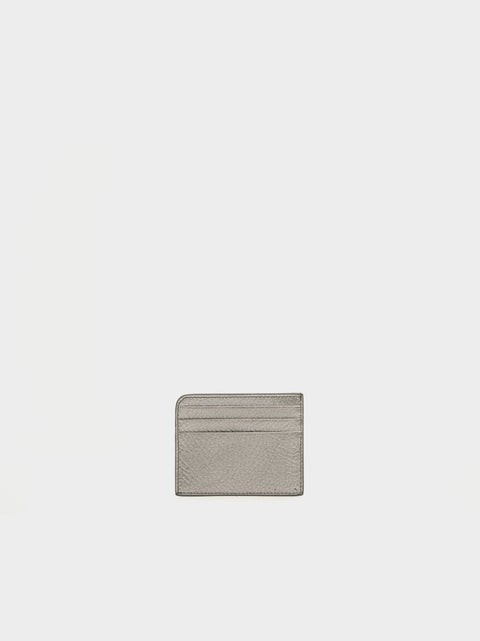 Card Holder Slim Gap Metallized Grainy Leather, Metallic Grey