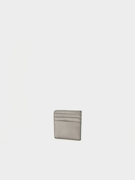 Card Holder Slim Gap Metallized Grainy Leather, Metallic Grey