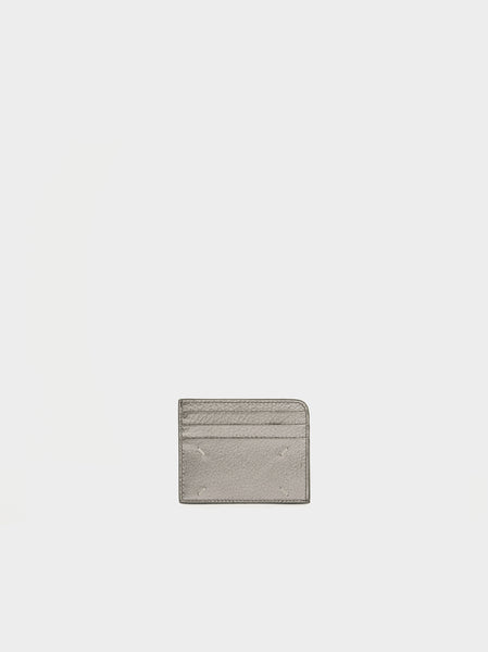 Card Holder Slim Gap Metallized Grainy Leather, Metallic Grey