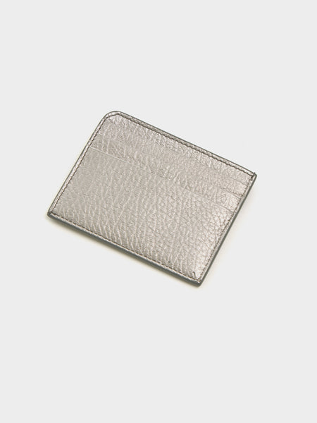 Card Holder Slim Gap Metallized Grainy Leather, Metallic Grey