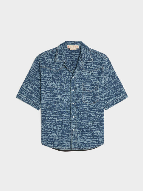 Marni Pencil Logo Western Shirt, Blue Kyanite