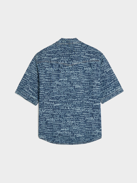 Marni Pencil Logo Western Shirt, Blue Kyanite