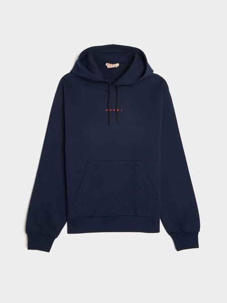 Marni Logo Organic Cotton Hoodie, Blue Kyanite