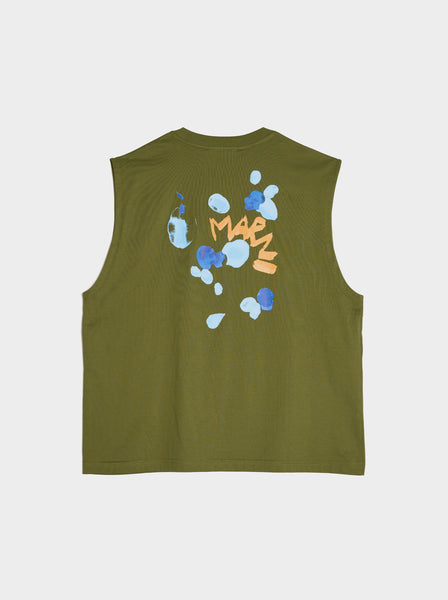 Boxy Fit Back Dripping Flower T-Shirt, Leaf Green