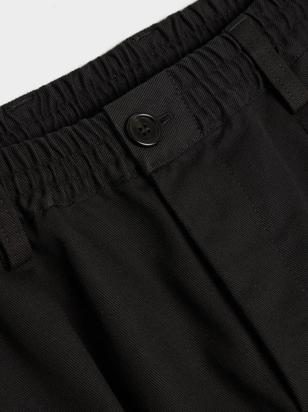 Cropped Drawstring Cotton Gabardine Trousers, Black