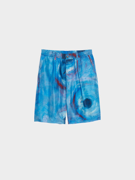 Haboutai Silk Bermuda Shorts, Cobalt