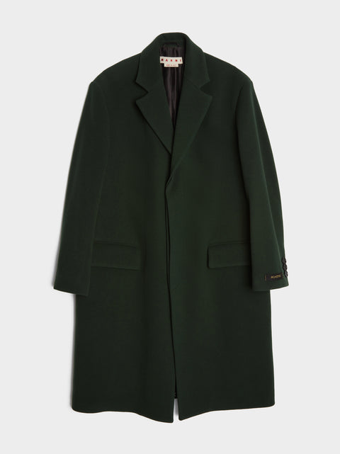 Soft Wool Felt 3 Button Long Coat, Spherical Green
