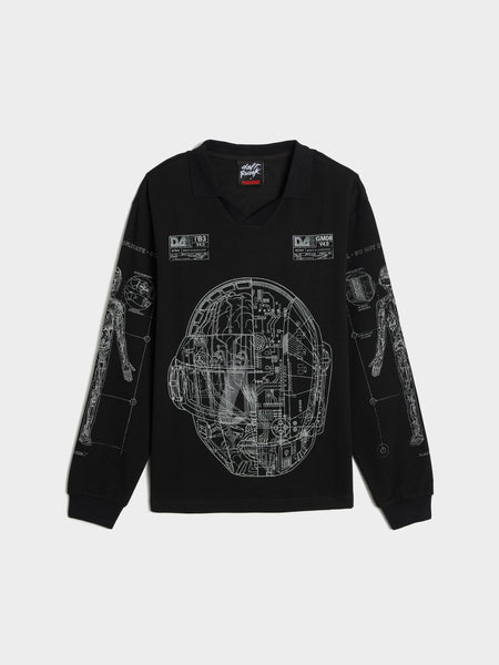 Schematic Long Sleeve Polo, Black