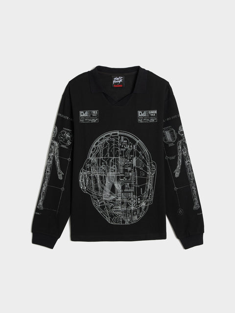 Schematic Long Sleeve Polo, Black