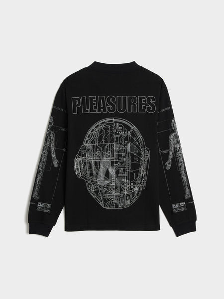 Schematic Long Sleeve Polo, Black
