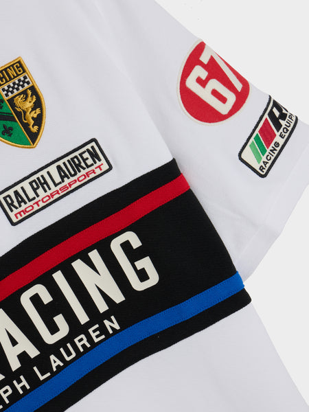 Short Sleeve Mesh Graphic RL Racing Polo, White