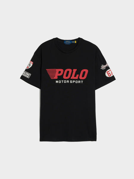Jersey Knit Polo Motorsport Print T-Shirt, Polo Black