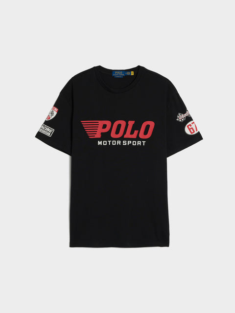 Jersey Knit Polo Motorsport Print T-Shirt, Polo Black