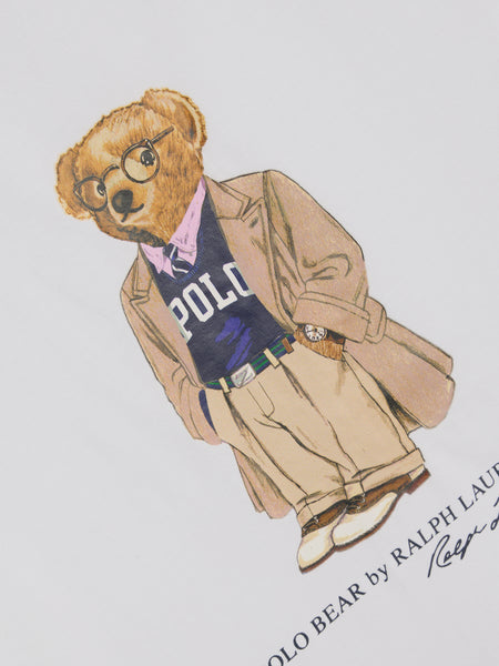 Cotton Mesh Novetly Polo T-Shirt, White HRTG Bear
