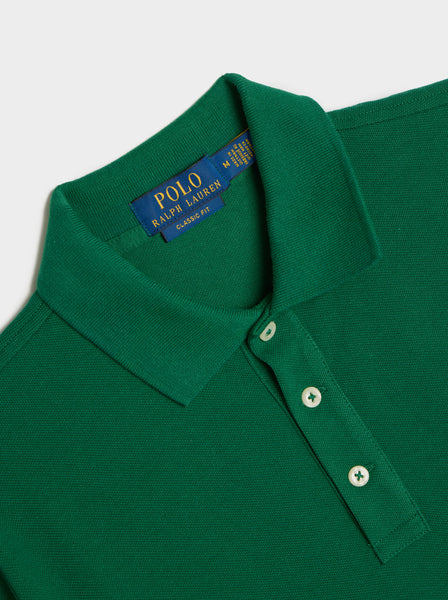 3 Button Placket Basic Mesh Knit Collar Polo, Antique Green