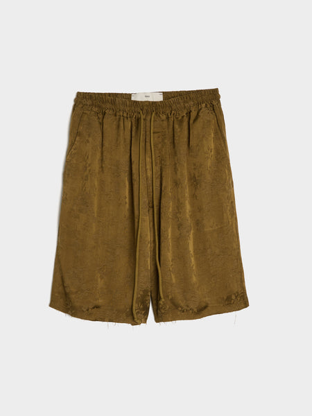 Antique Floral Raw Lined Elasticated Shorts, Khaki