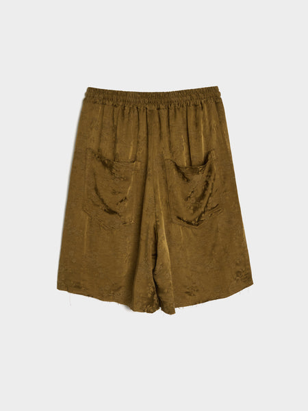 Antique Floral Raw Lined Elasticated Shorts, Khaki