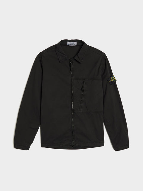 Supima Cotton Twill Overshirt, Black