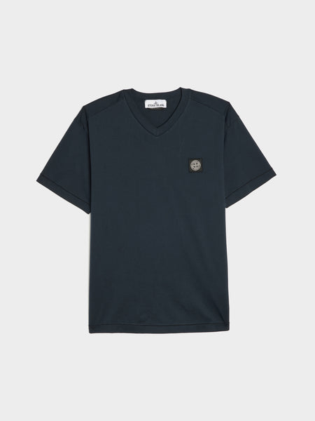 Compass Patch Logo V-Neck T-Shirt, Navy Blue