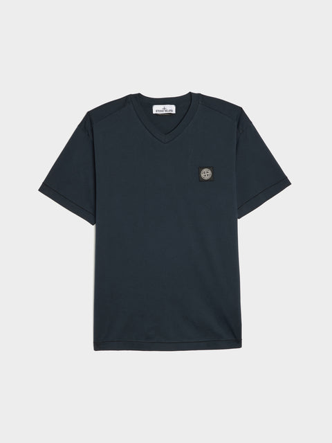 Compass Patch Logo V-Neck T-Shirt, Navy Blue