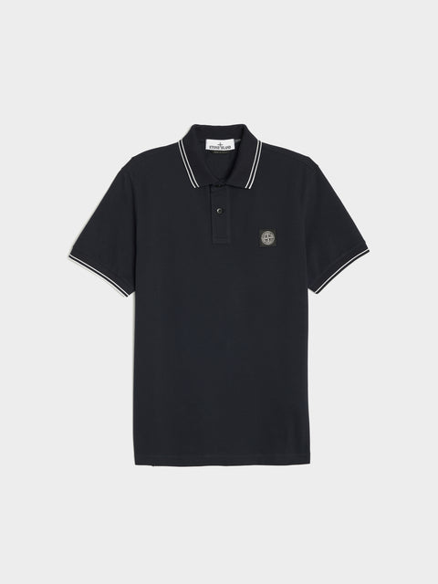 Compass Patch Logo Contrast Stripe Polo, Navy Blue