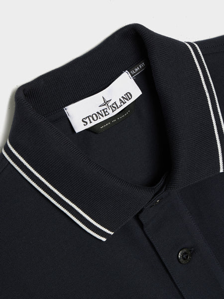Compass Patch Logo Contrast Stripe Polo, Navy Blue