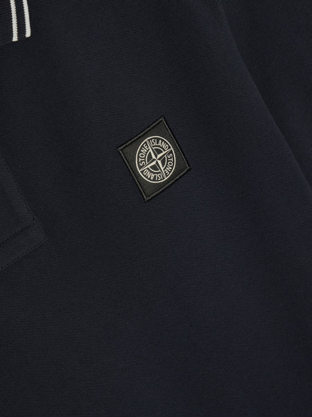 Compass Patch Logo Contrast Stripe Polo, Navy Blue