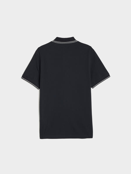 Compass Patch Logo Contrast Stripe Polo, Navy Blue
