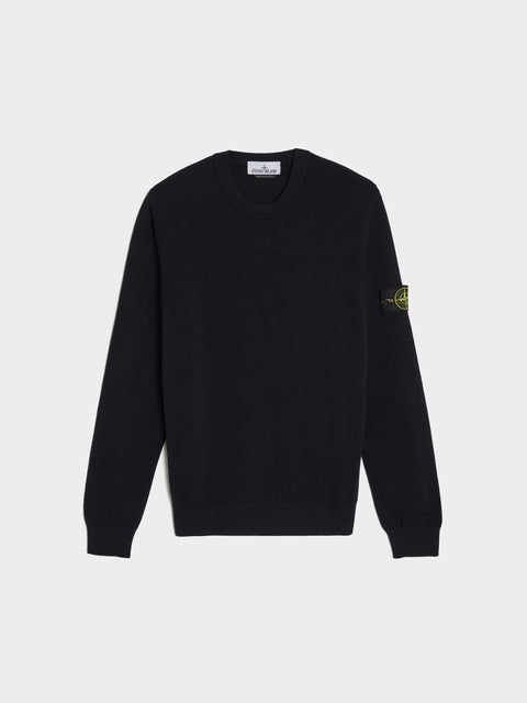 Stretch RWS Wool Knit Crewneck, Navy Blue