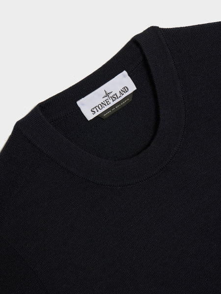 Stretch RWS Wool Knit Crewneck, Navy Blue