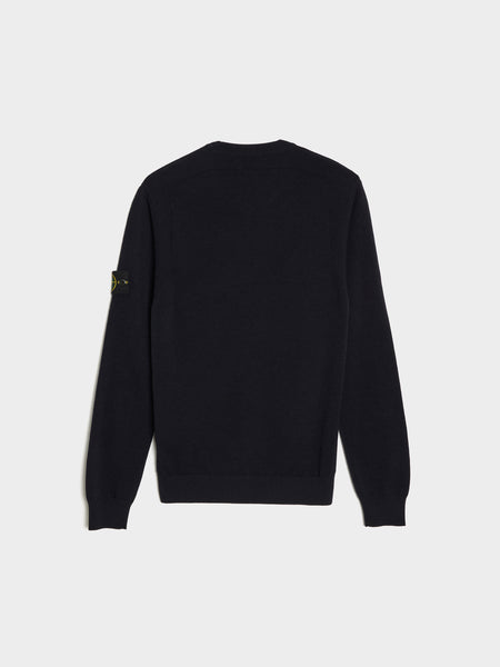 Stretch RWS Wool Knit Crewneck, Navy Blue