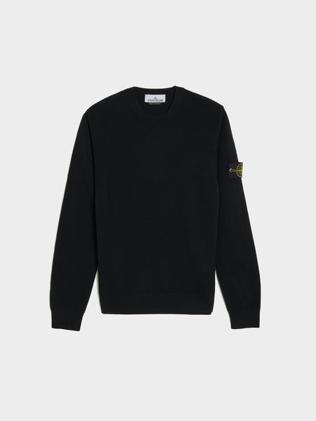 Stretch RWS Wool Knit Crewneck, Black