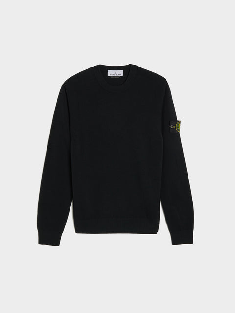 Stretch RWS Wool Knit Crewneck, Black