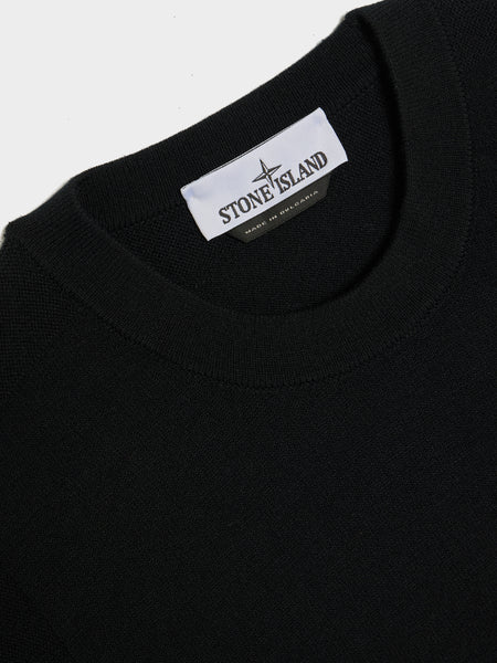 Stretch RWS Wool Knit Crewneck, Black