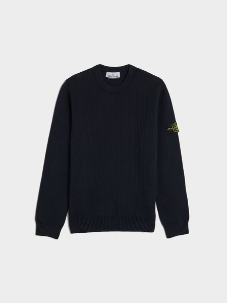 Winter Cotton Knit Crewneck, Navy Blue