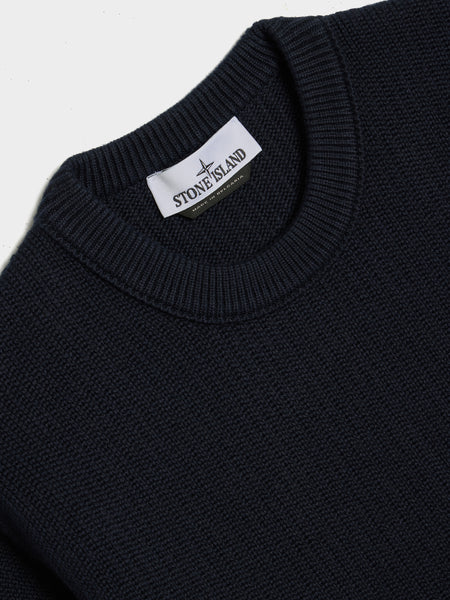 Winter Cotton Knit Crewneck, Navy Blue
