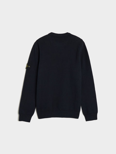 Winter Cotton Knit Crewneck, Navy Blue