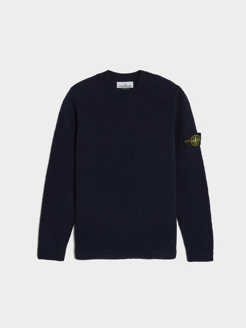 Wool-Nylon Knit Crewneck, Navy Blue