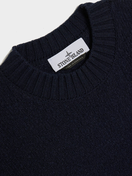 Wool-Nylon Knit Crewneck, Navy Blue