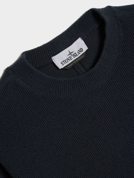 Ribbed Wool Nylon Sweatshirt, Navy Blue