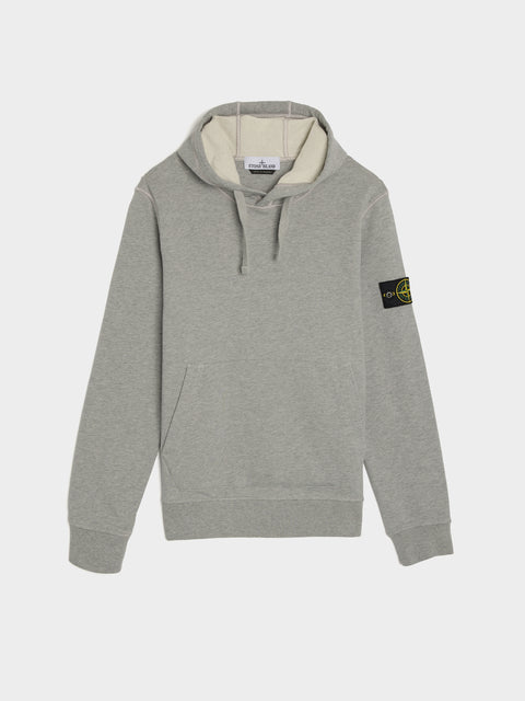 Garment Dyed Cotton Fleece Hoodie, Melange Grey