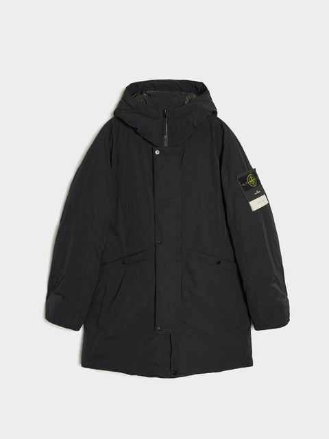 Polyester Micro Twill Hooded Down Parka, Black