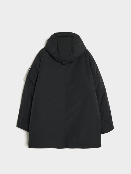 Polyester Micro Twill Hooded Down Parka, Black