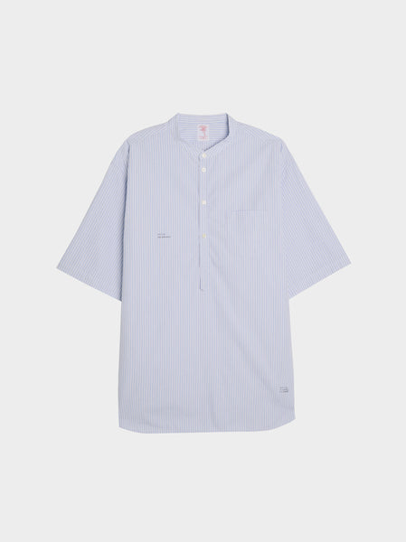 Banded Collar Strip Shirt, White ST