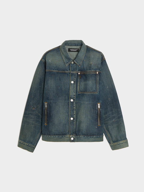 Zip Pockets Denim Jacket, Light Blue Indigo