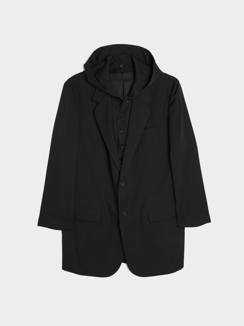 Wrinkle Gabardine Hooded Jacket, Black