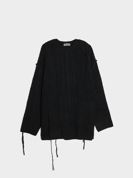 Stripe String Switching Round Neck, Black