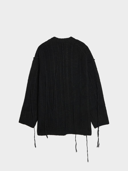 Stripe String Switching Round Neck, Black